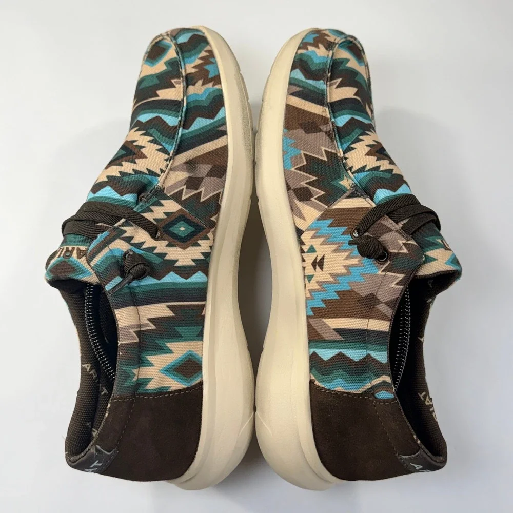 Ariat Hilo Shoes Mens 12D Brown Blue Southwestern Aztec Canvas Slip On Casual